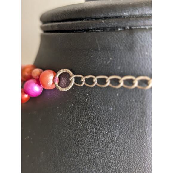 Double Strand Multi-Color Pearl Fuchsia Pink Rhodochrosite Pendant Necklace - Picture 10 of 11